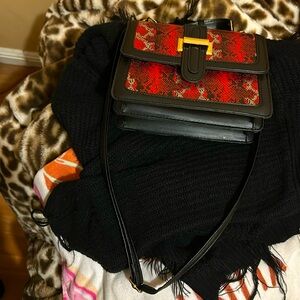 Faux snakeskin shoulder bag